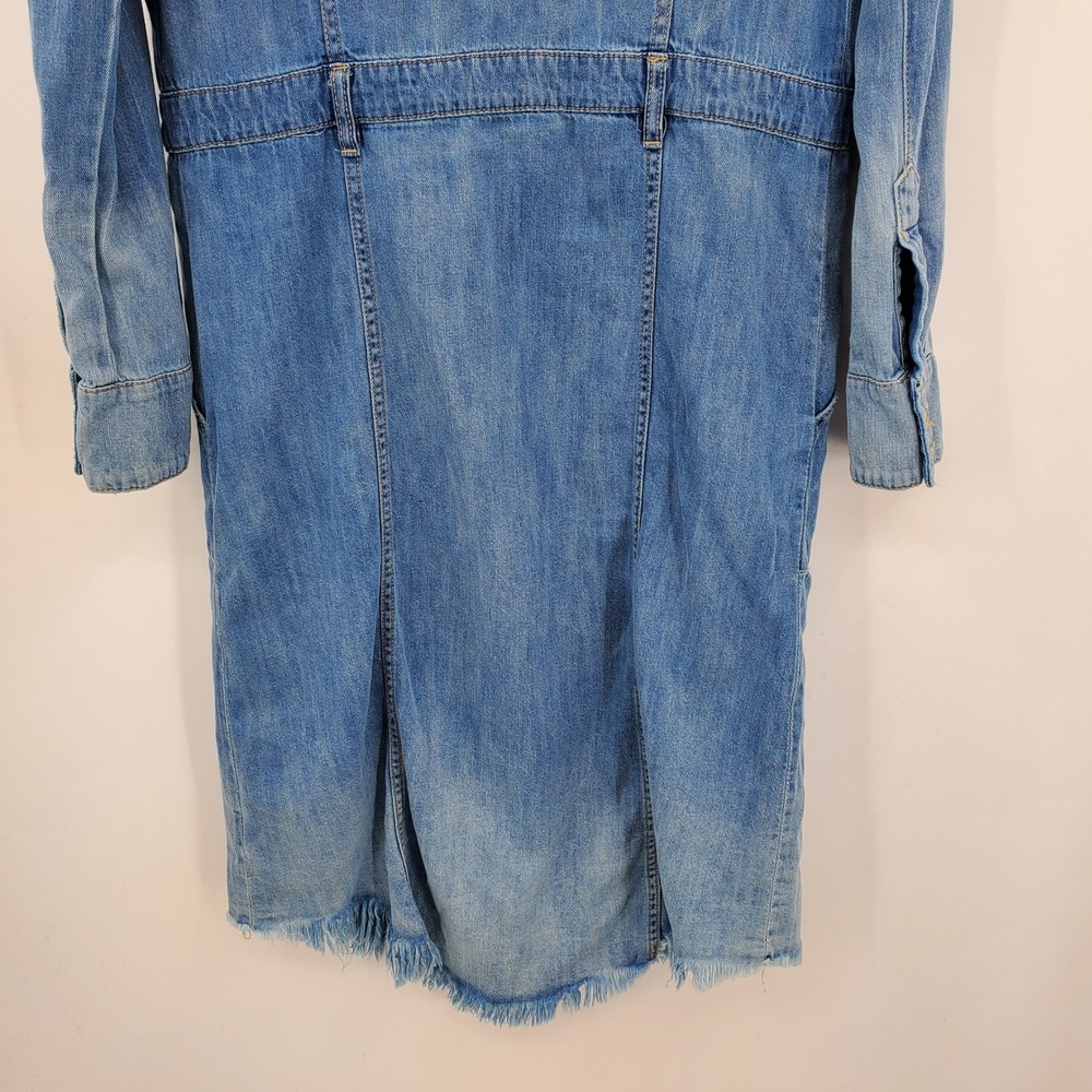Free People Blue Denim Cotton Linen Button Front Midi Shirt Dress Medium Western - Picture 12 of 13